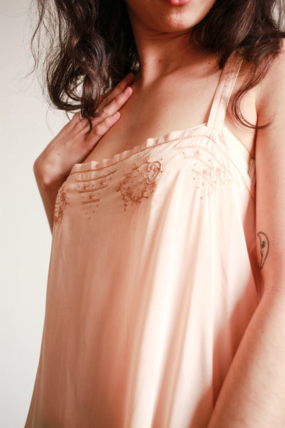 1930s Blush Monogram Silk Slip Dress