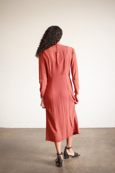 1930s Persimmon Rayon Button Detail Day Dress