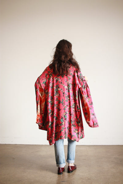 1940s Raspberry Print Reversible Pongee Silk Kimono