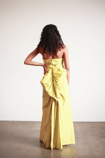1950s Chartreuse Taffeta Halter Evening Dress