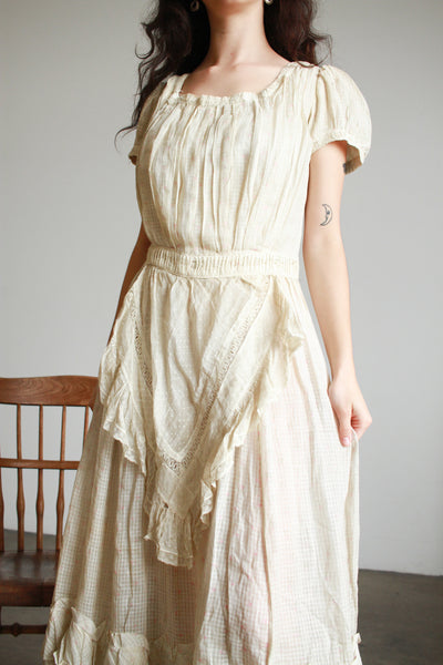 Antique Edwardian Cotton Batiste Ruffled Dress