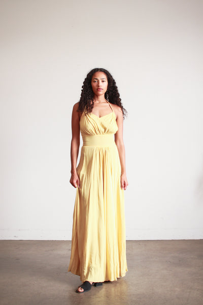 1940s Lemon Yellow Rayon Halter Dress