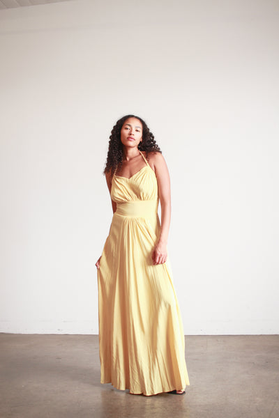 1940s Lemon Yellow Rayon Halter Dress