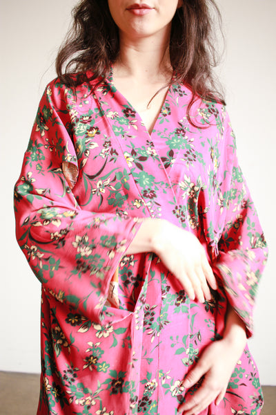 1940s Raspberry Print Reversible Pongee Silk Kimono