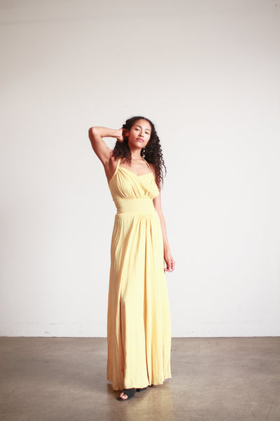 1940s Lemon Yellow Rayon Halter Dress