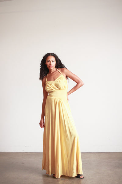 1940s Lemon Yellow Rayon Halter Dress