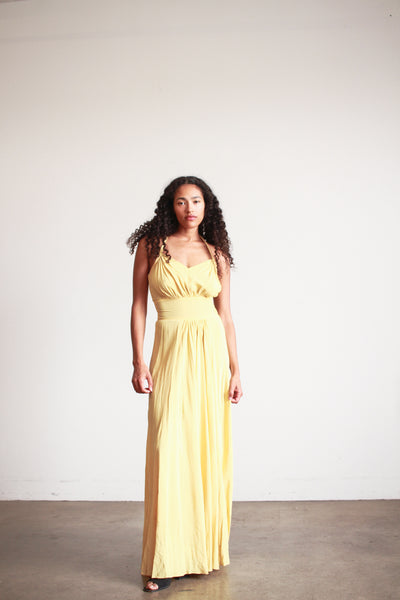 1940s Lemon Yellow Rayon Halter Dress