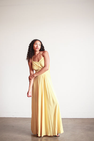 1940s Lemon Yellow Rayon Halter Dress