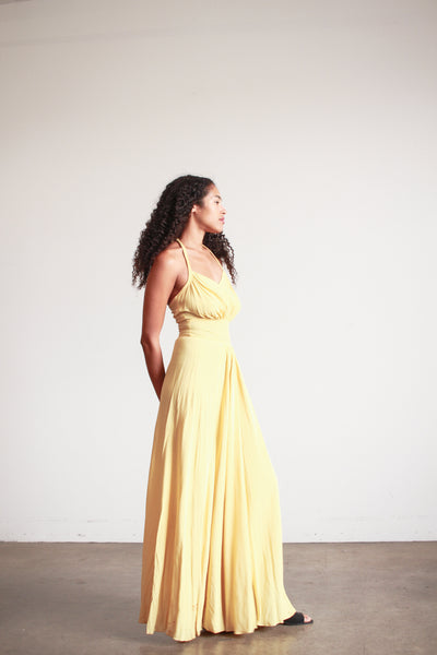 1940s Lemon Yellow Rayon Halter Dress