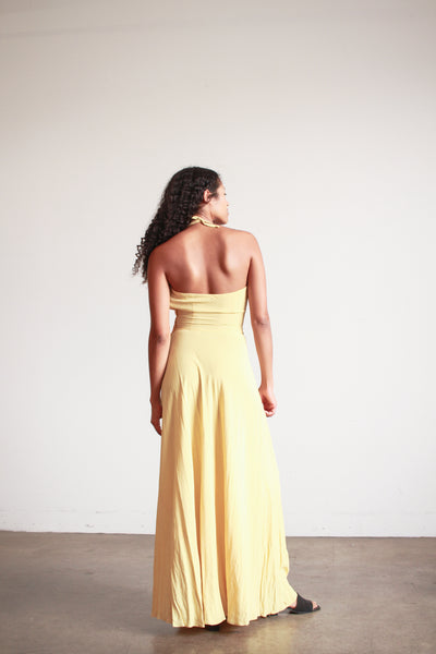 1940s Lemon Yellow Rayon Halter Dress