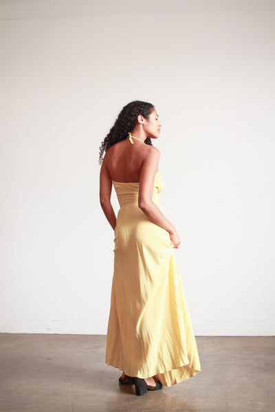 1940s Lemon Yellow Rayon Halter Dress