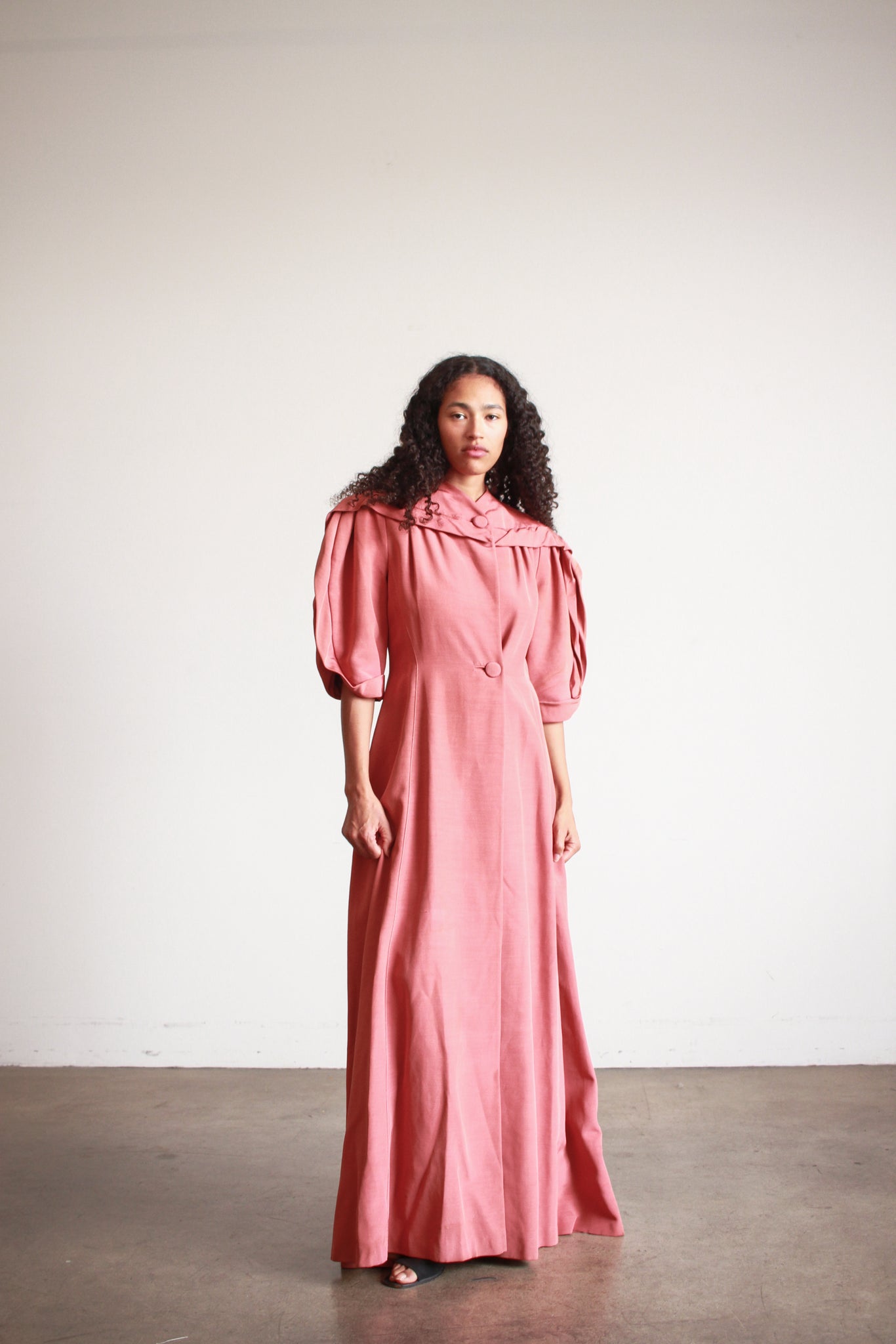 1950s I. Magnin Rose Gabardine Evening Coat