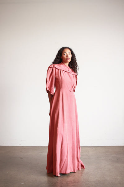 1950s I. Magnin Rose Gabardine Evening Coat