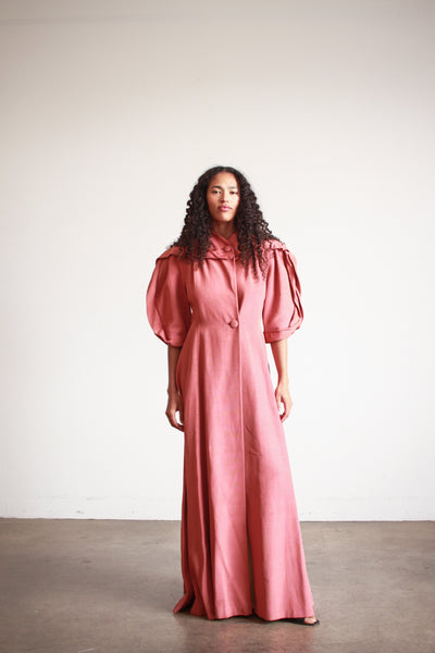 1950s I. Magnin Rose Gabardine Evening Coat