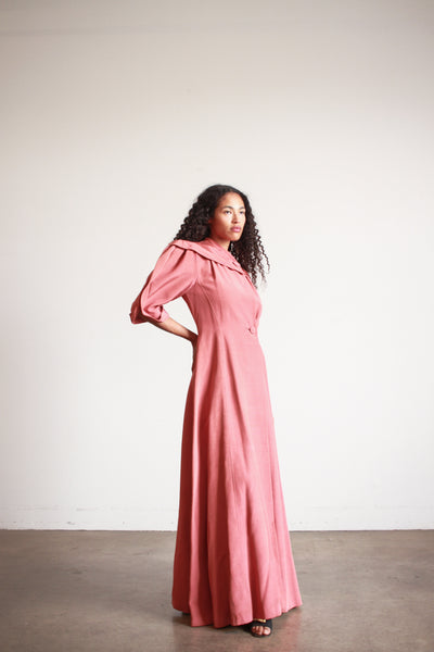 1950s I. Magnin Rose Gabardine Evening Coat