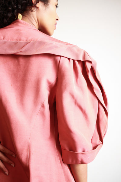 1950s I. Magnin Rose Gabardine Evening Coat