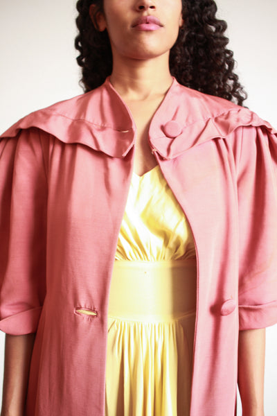 1950s I. Magnin Rose Gabardine Evening Coat