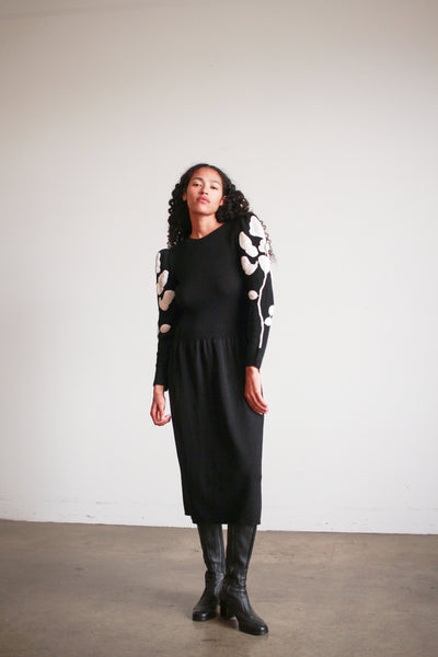 1980s Pat Sandler Black Crochet Knit Dress
