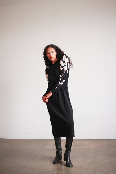 1980s Pat Sandler Black Crochet Knit Dress