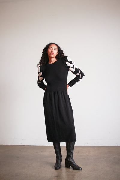 1980s Pat Sandler Black Crochet Knit Dress