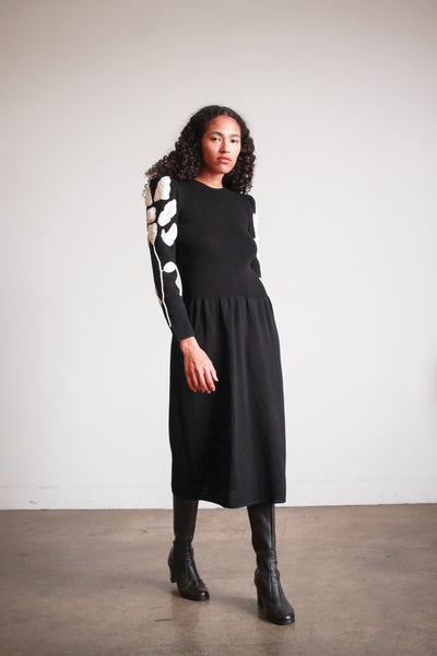 1980s Pat Sandler Black Crochet Knit Dress