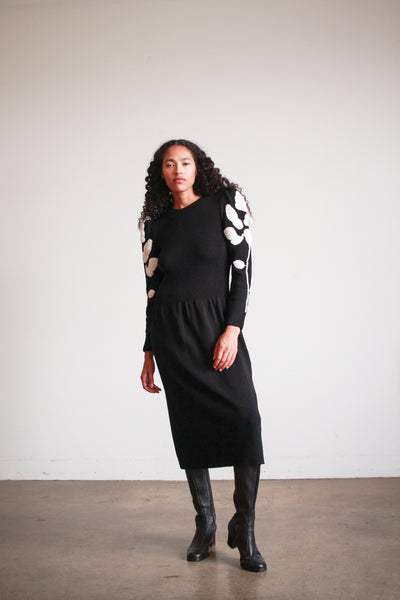 1980s Pat Sandler Black Crochet Knit Dress