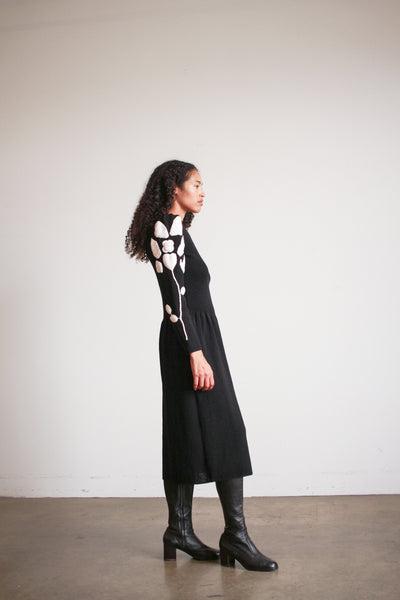 1980s Pat Sandler Black Crochet Knit Dress