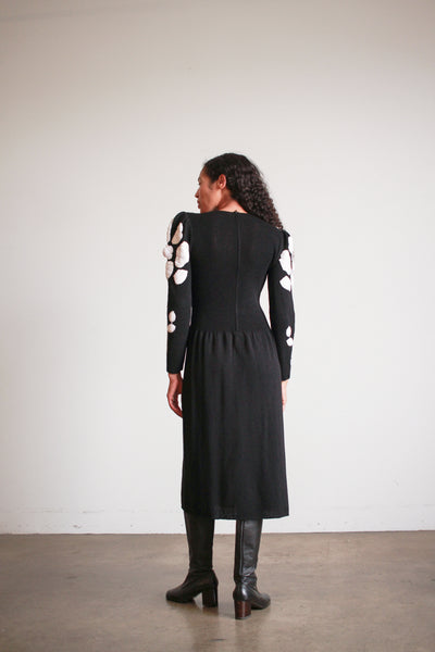 1980s Pat Sandler Black Crochet Knit Dress