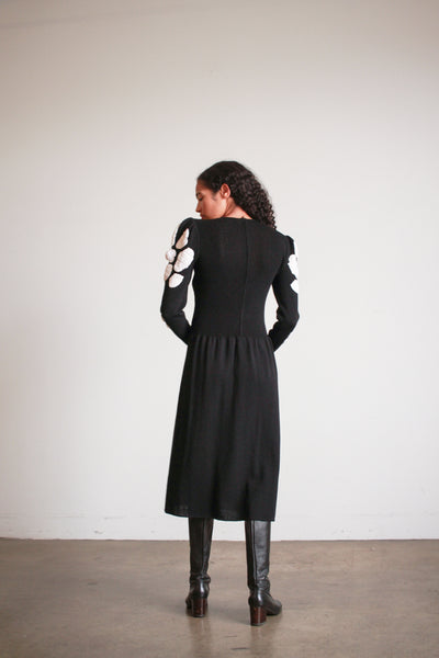 1980s Pat Sandler Black Crochet Knit Dress