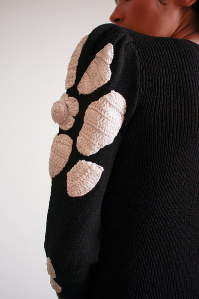 1980s Pat Sandler Black Crochet Knit Dress