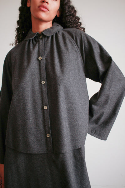 1980s Geoffrey Beene Charcoal Wool Layered Button up Dress