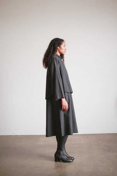 1980s Geoffrey Beene Charcoal Wool Layered Button up Dress