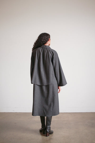 1980s Geoffrey Beene Charcoal Wool Layered Button up Dress