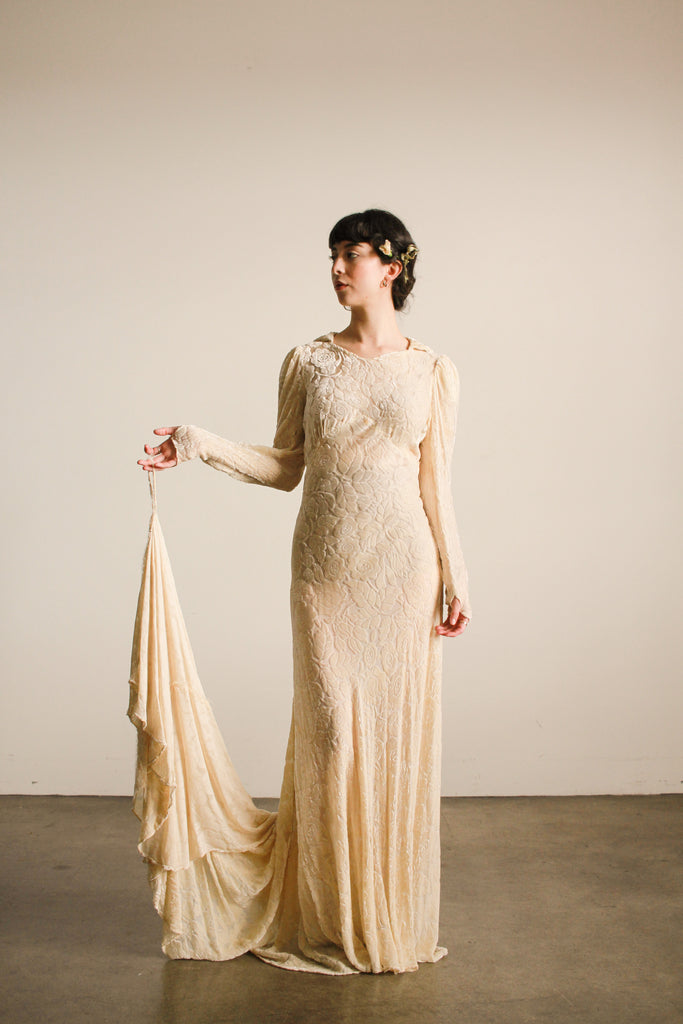 Velvet 1930 Bridesmaid Dresses 1930s Cream Devore Silk Velvet Gown Blossom Vintage Velvet 1930 Bridesmaid Dresses 1930s Cream Devore Silk Velvet Gown Blossom Vintage
