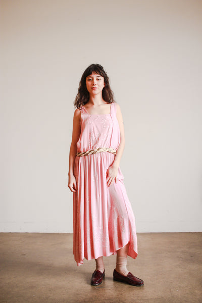 1920s Foxglove Pink Pongee Silk Dress