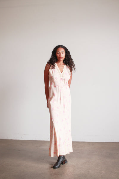 1930s Pale Pink Rosette Bias Nightgown