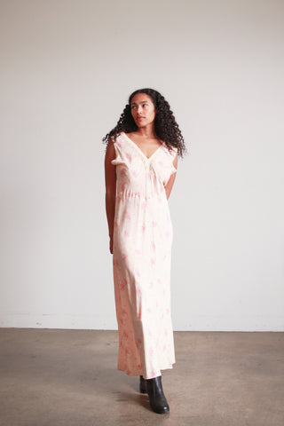 1930s Pale Pink Rosette Bias Nightgown