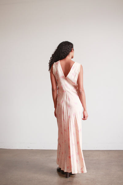 1930s Pale Pink Rosette Bias Nightgown