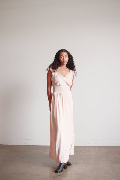 1940s Barbizon Baby Pink Silk Bow Trim Nightgown