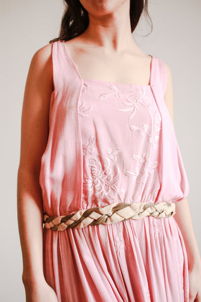 1920s Foxglove Pink Pongee Silk Dress