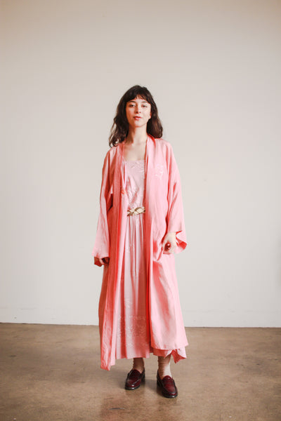 1940s Foxglove Pink Silk Kimono Robe