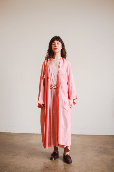 1940s Foxglove Pink Silk Kimono Robe