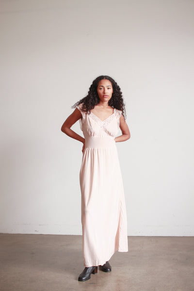 1940s Barbizon Baby Pink Silk Bow Trim Nightgown