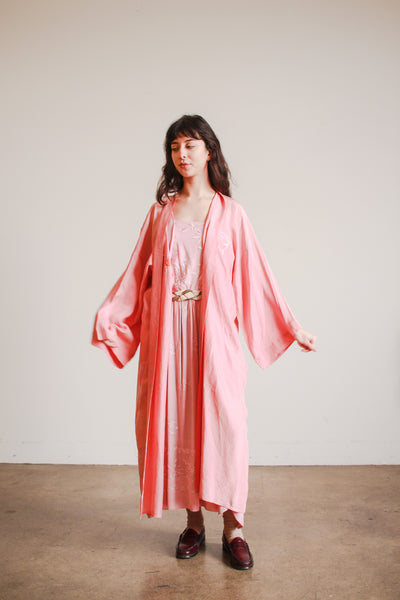 1940s Foxglove Pink Silk Kimono Robe