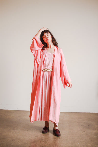 1940s Foxglove Pink Silk Kimono Robe