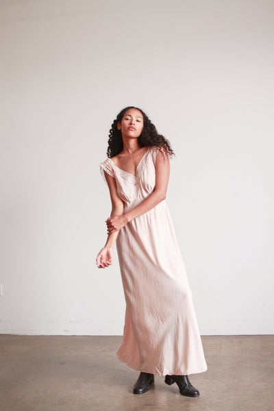 1940s Barbizon Baby Pink Silk Bow Trim Nightgown