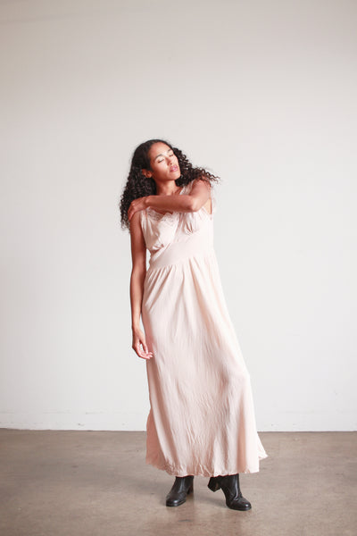 1940s Barbizon Baby Pink Silk Bow Trim Nightgown