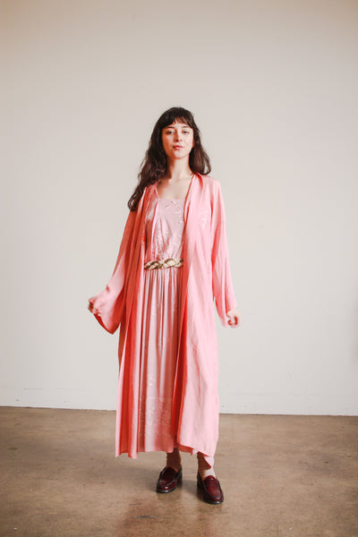 1940s Foxglove Pink Silk Kimono Robe