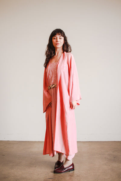 1940s Foxglove Pink Silk Kimono Robe