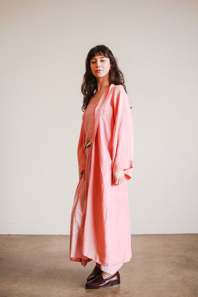 1940s Foxglove Pink Silk Kimono Robe